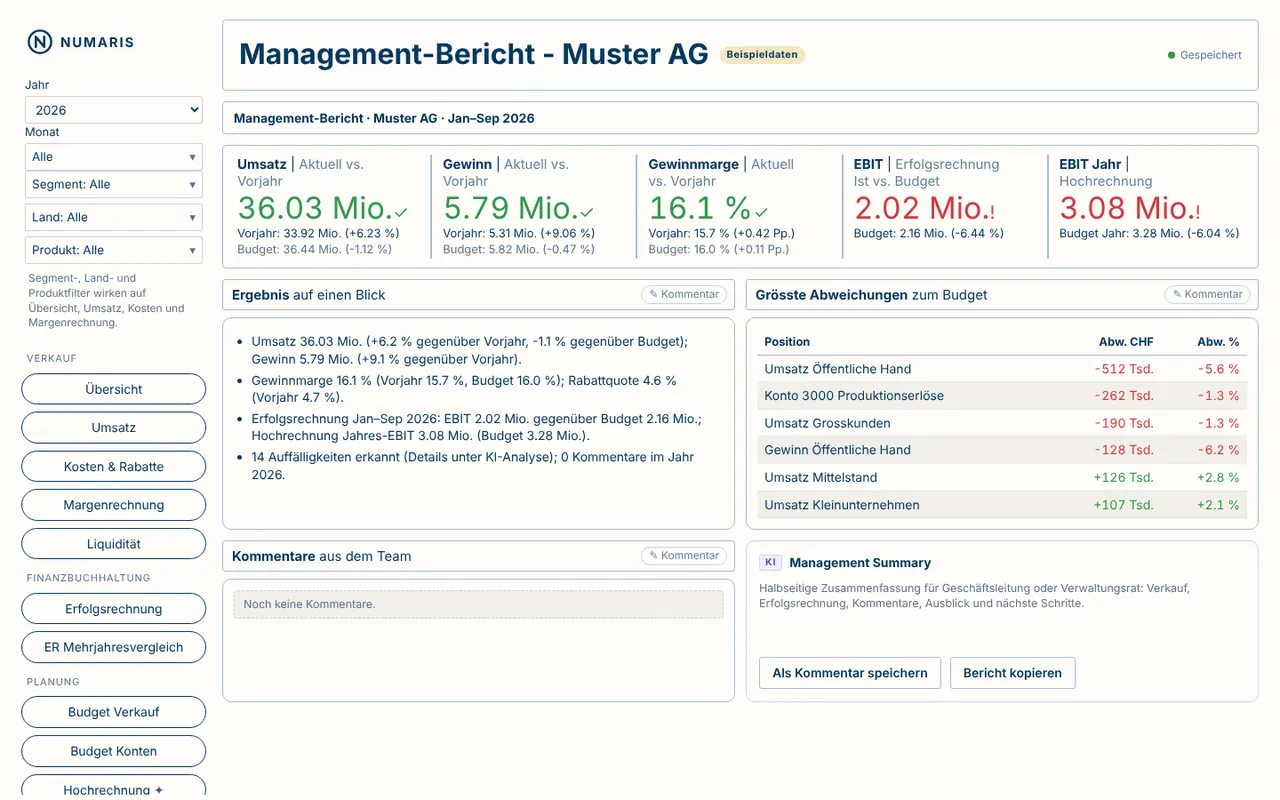 NUMARIS AI: Management-Bericht (Beispieldaten)